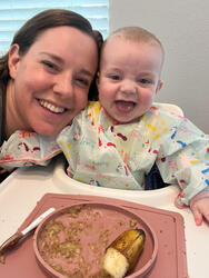 My oldest daughter's first food: bananas and flaxseed!